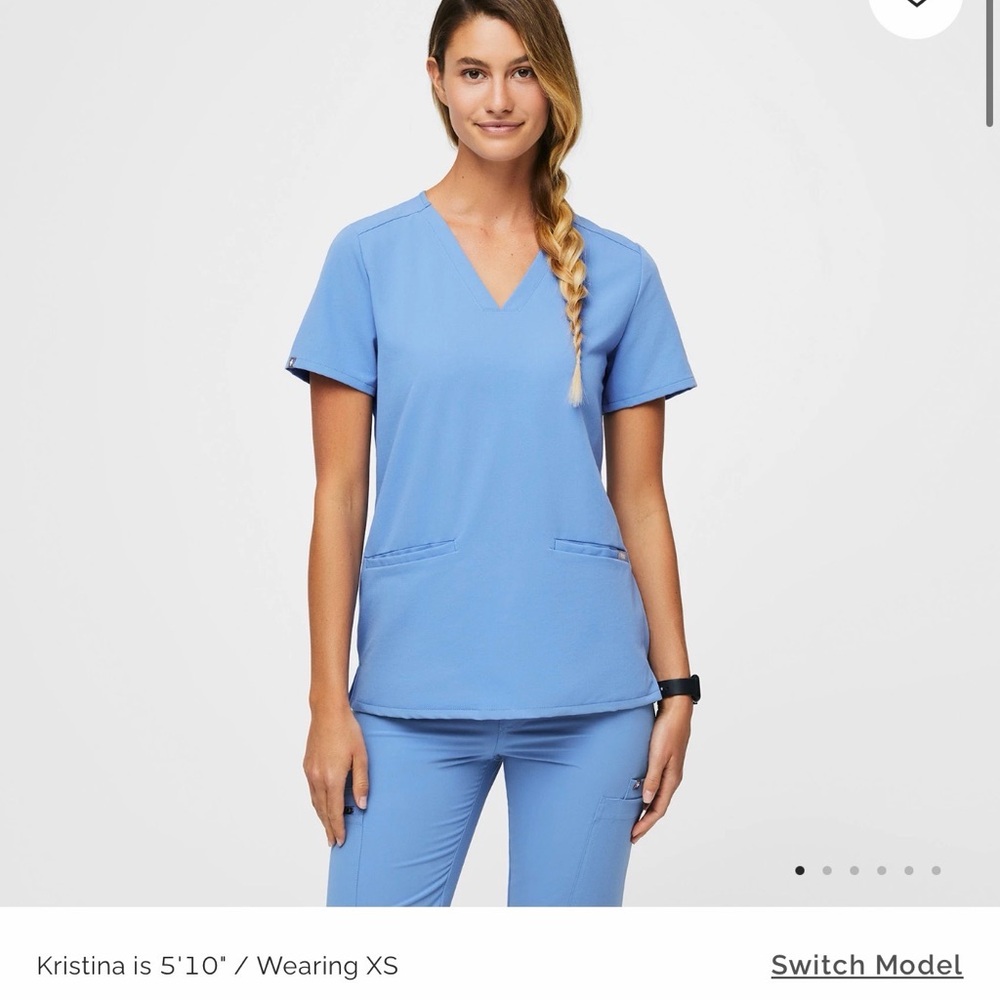 Figs Light Blue Short Sleeve V-Neck Top
